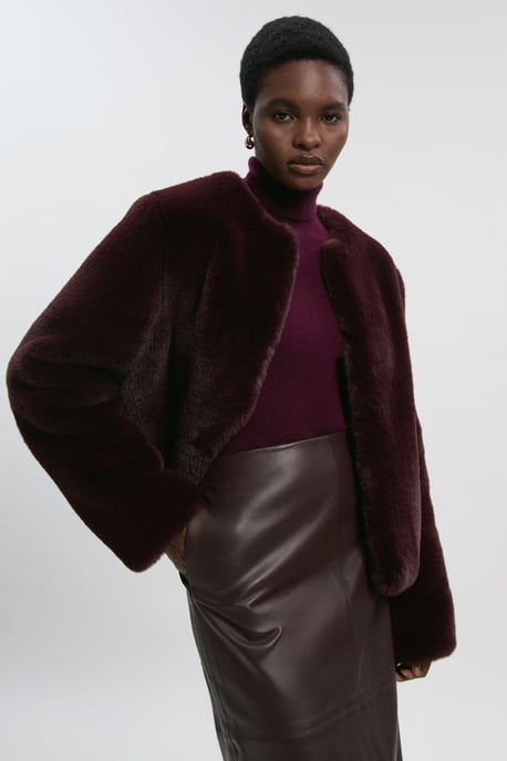 Collarless Faux Fur Jacket - Image 2