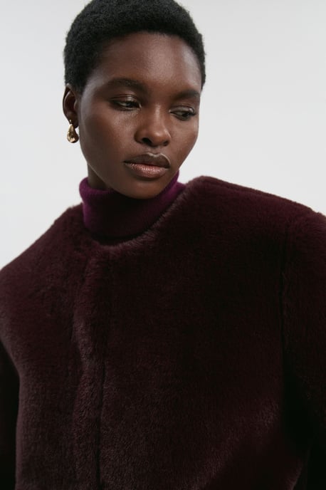 Collarless Faux Fur Jacket - Image 3