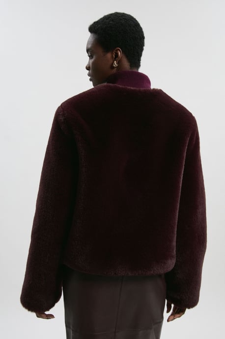 Collarless Faux Fur Jacket - Image 4