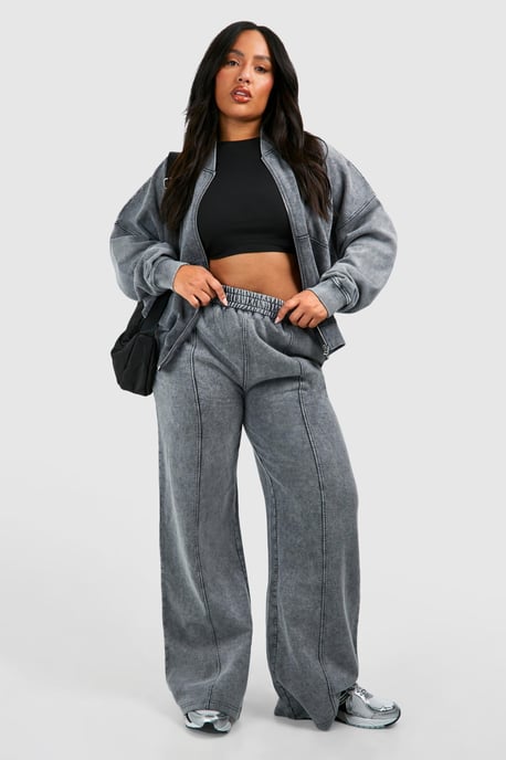 Plus Washed Zip Through Bomber Straight Leg Tracksuit - Image 1