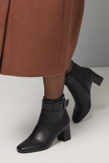 Athena Faux Leather Covered Buckle Square toe Medium Block Heel Ankle Boots - Image 1