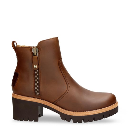 Panama Jack Pauline B9 Bark waterdichte leren enkellaarsjes met hak voor dames - Image 1