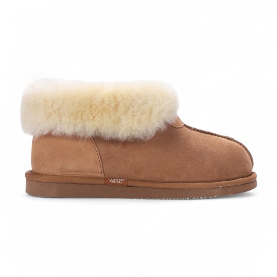 Women's Sheepskin Suede Ankle Tan Slip-On Bootie Winter - Glacier - Image 1