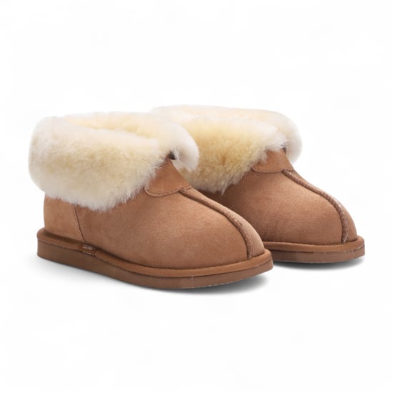Women's Sheepskin Suede Ankle Tan Slip-On Bootie Winter - Glacier - Image 3