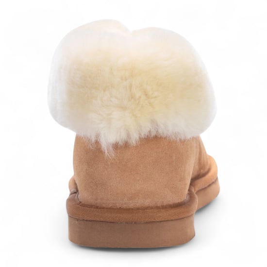 Women's Sheepskin Suede Ankle Tan Slip-On Bootie Winter - Glacier - Image 5