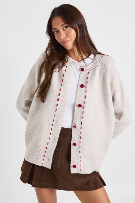 Stitch Detail High Neck Knitted Cardigan - Image 1