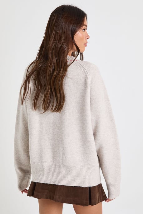 Stitch Detail High Neck Knitted Cardigan - Image 2