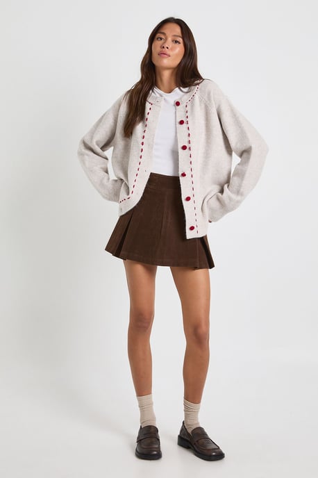 Stitch Detail High Neck Knitted Cardigan - Image 3