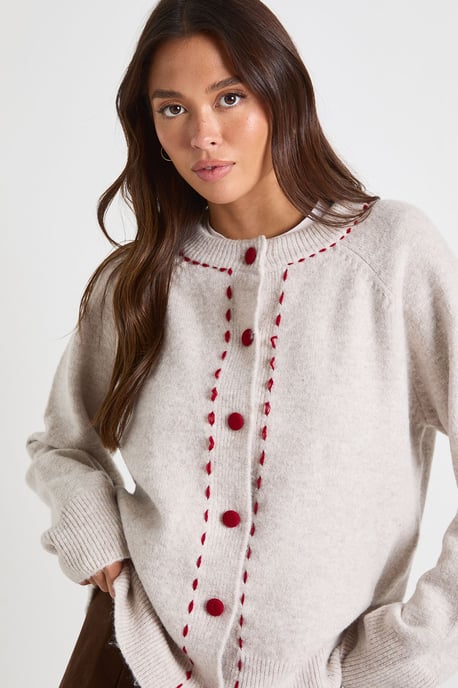 Stitch Detail High Neck Knitted Cardigan - Image 4