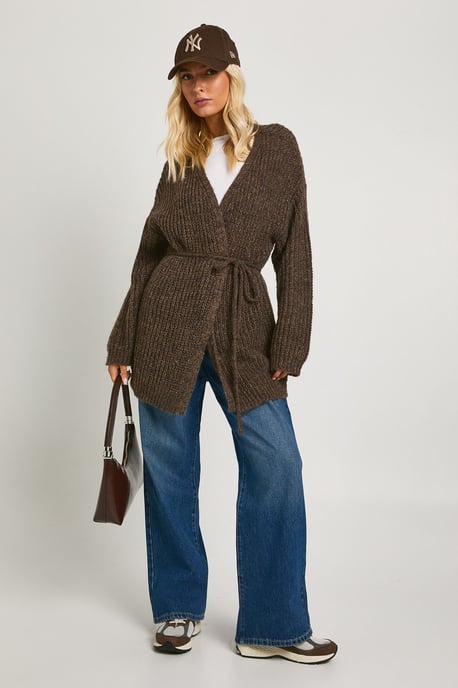 Soft Knit Tie Waist Oversized Boyfriend Cardigan - Image 3