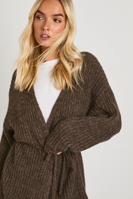 Soft Knit Tie Waist Oversized Boyfriend Cardigan - Image 4