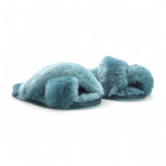 Women's Sheepskin Slippers Teal Warm Winter Fur Crossover - Snowbelle - Image 3