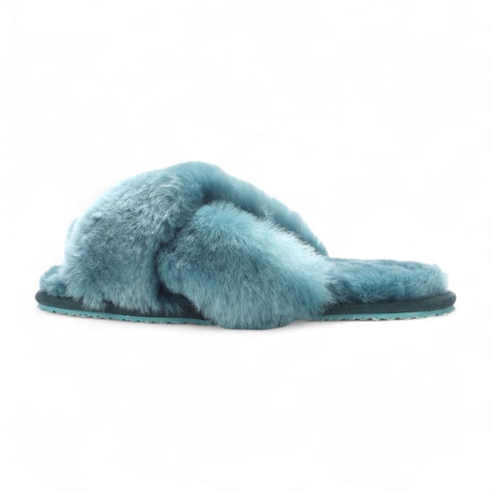 Women's Sheepskin Slippers Teal Warm Winter Fur Crossover - Snowbelle - Image 4