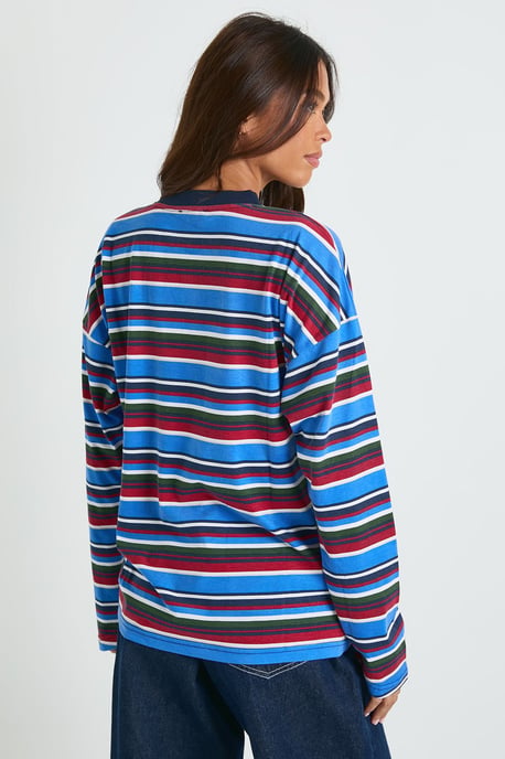 Striped Cotton Long Sleeve Pocket Detail Top - Image 2