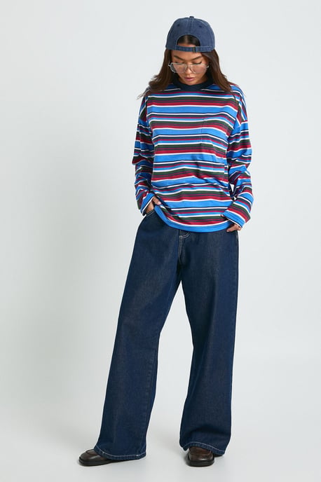 Striped Cotton Long Sleeve Pocket Detail Top - Image 3