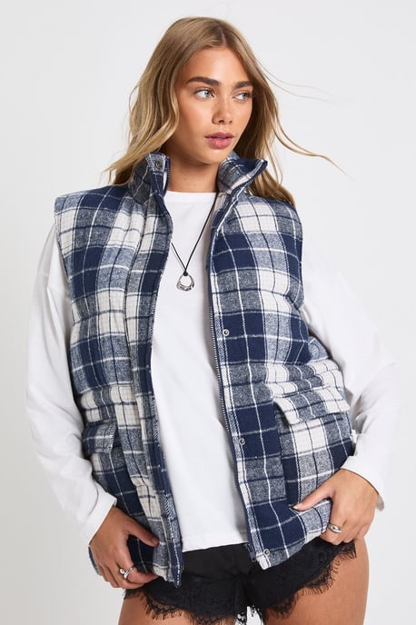 Check Puffer Oversized Gillet - Image 2
