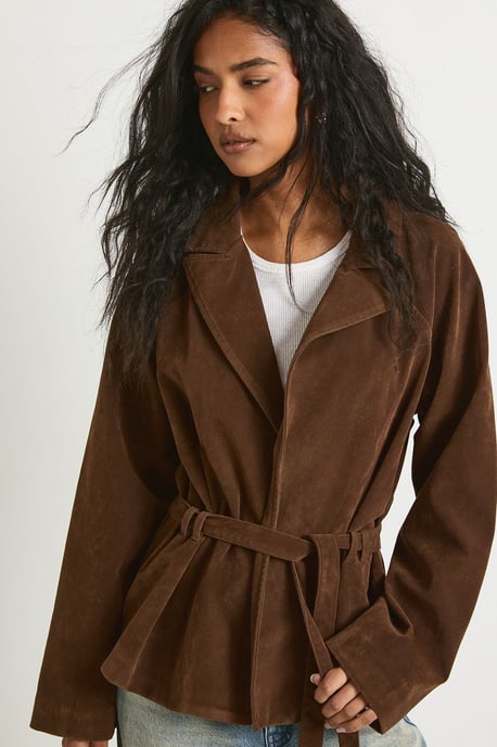 Short Belted Suede Trench Coat - Image 4