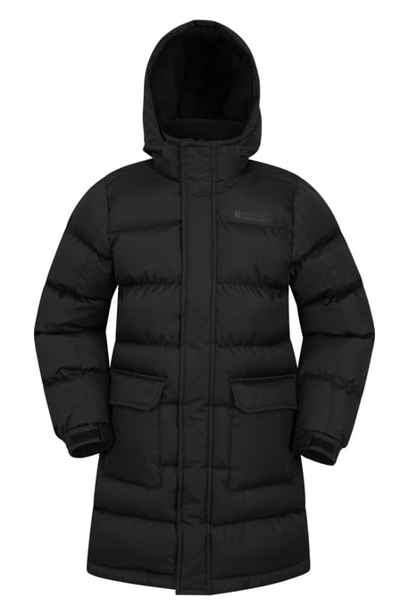 'Snow' Kids Longline Jacket Water Resistant Padded Hooded Fleece Lined Black - Image 1