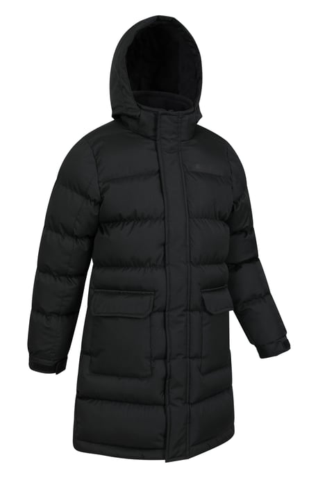 'Snow' Kids Longline Jacket Water Resistant Padded Hooded Fleece Lined Black - Image 2