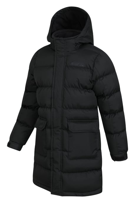 'Snow' Kids Longline Jacket Water Resistant Padded Hooded Fleece Lined Black - Image 4