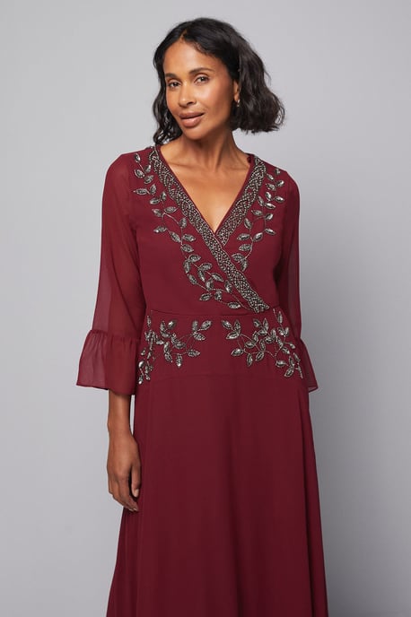 Embellished Wrap Flute Sleeve Midi Dress - Image 2