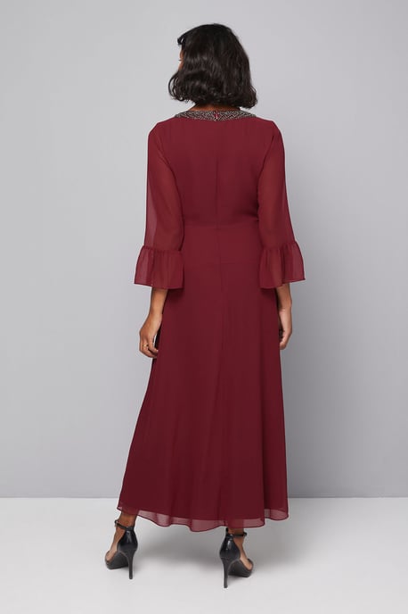 Embellished Wrap Flute Sleeve Midi Dress - Image 4