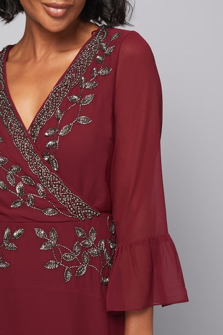 Embellished Wrap Flute Sleeve Midi Dress - Image 5