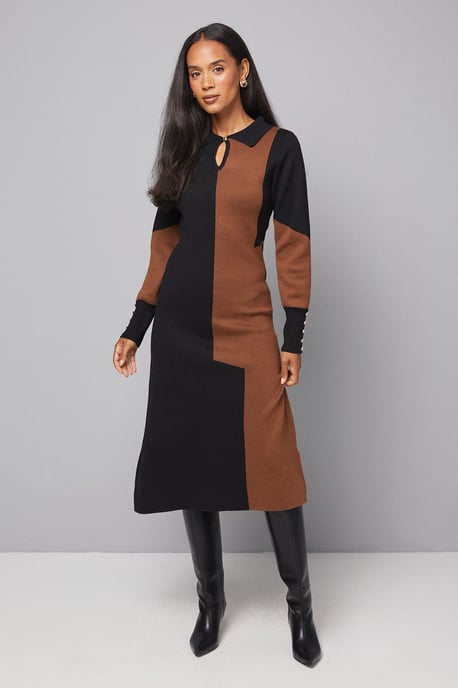 Collared Geo Knitted Dress - Image 1