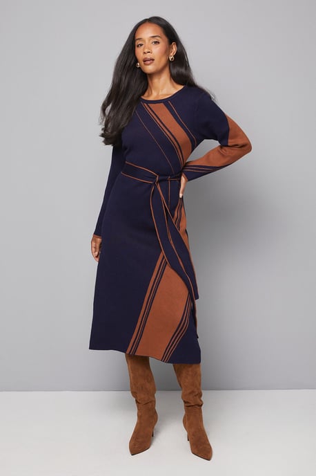 Asymmetric Jacquard Knitted Dress - Image 1