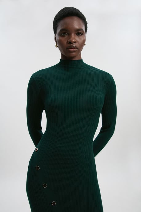 Viscose Blend Popper Detail Split Knit Midi Dress - Image 2
