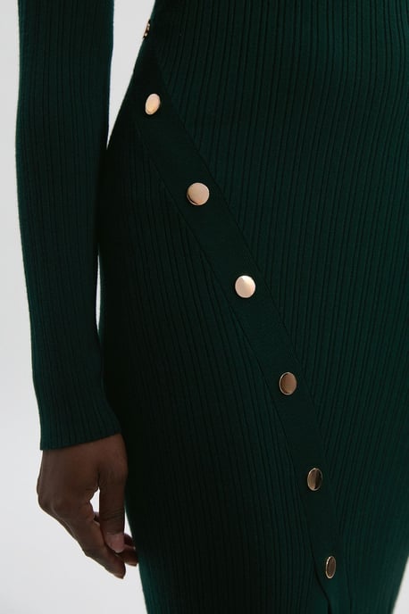 Viscose Blend Popper Detail Split Knit Midi Dress - Image 3