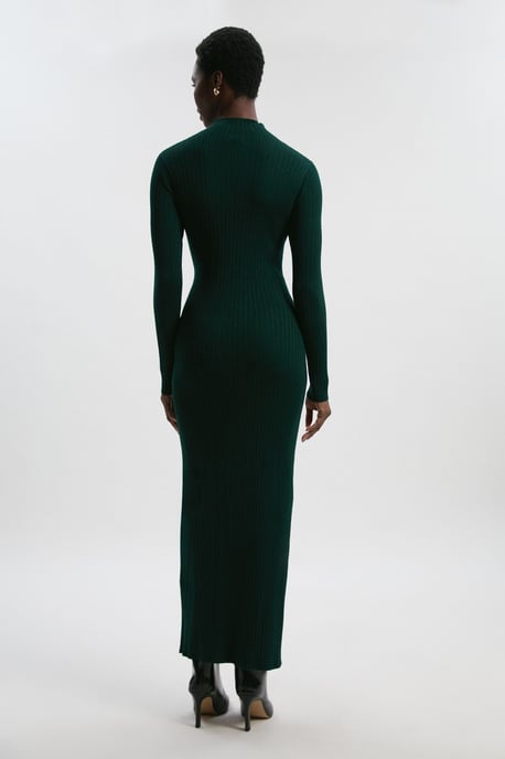Viscose Blend Popper Detail Split Knit Midi Dress - Image 4