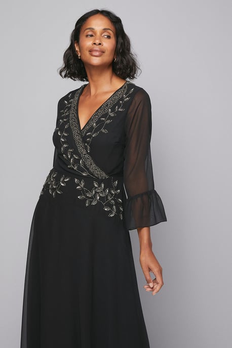 Embellished Wrap Flute Sleeve Midi Dress - Image 2