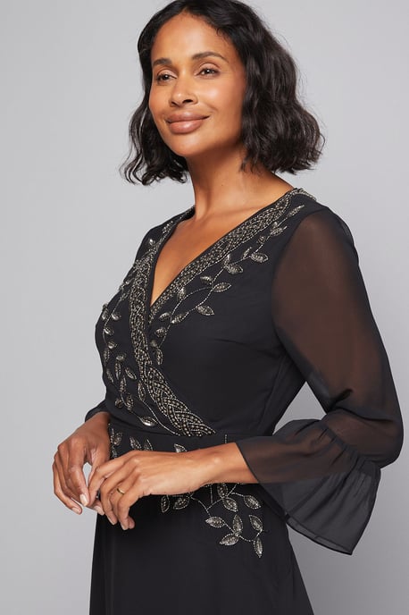 Embellished Wrap Flute Sleeve Midi Dress - Image 3
