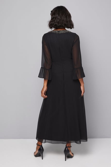 Embellished Wrap Flute Sleeve Midi Dress - Image 4