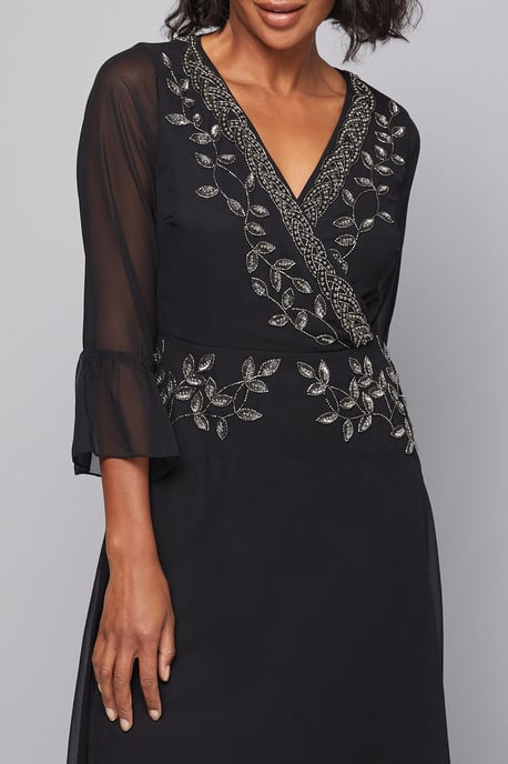 Embellished Wrap Flute Sleeve Midi Dress - Image 5