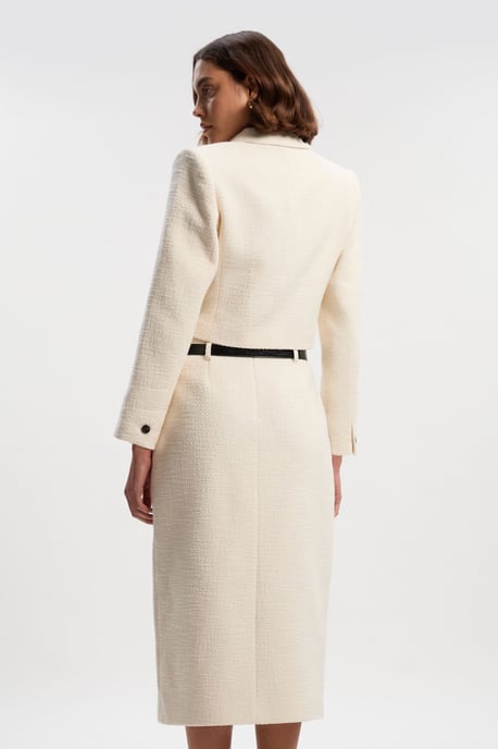 Textured Tweed Belted Tailored Pencil Skirt - Image 5