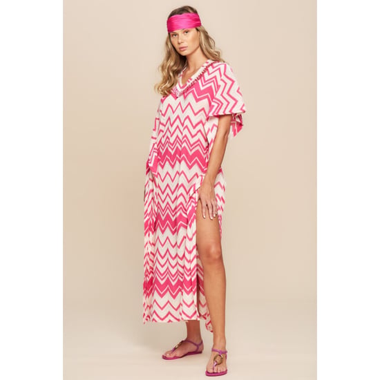 Pepita Zig zag kaftan jurk met franje - Image 2
