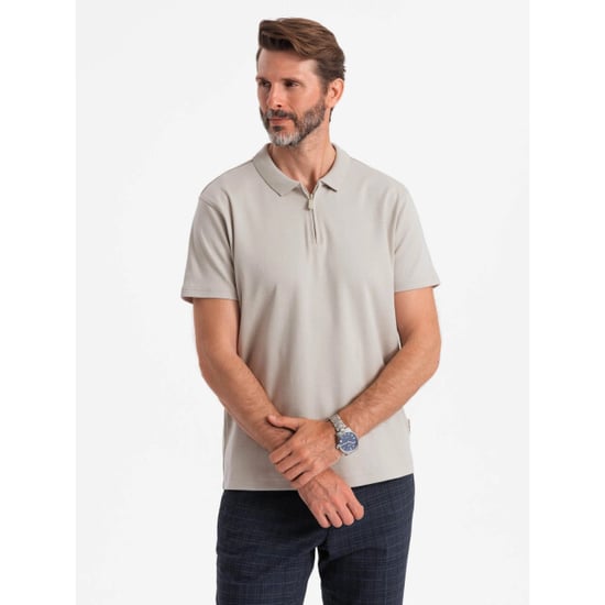 Ombre Poloshirt heren korte mouw met rits licht 0132lg - Image 3