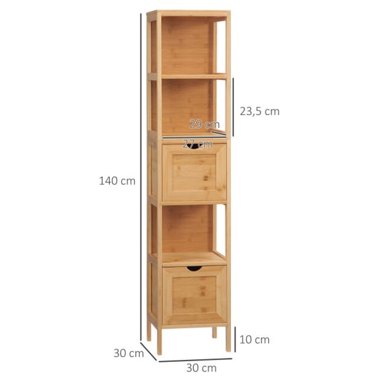 4goodz Bamboe badkamerkast 2 lades en plank 30x30x90 cm - - Image 3