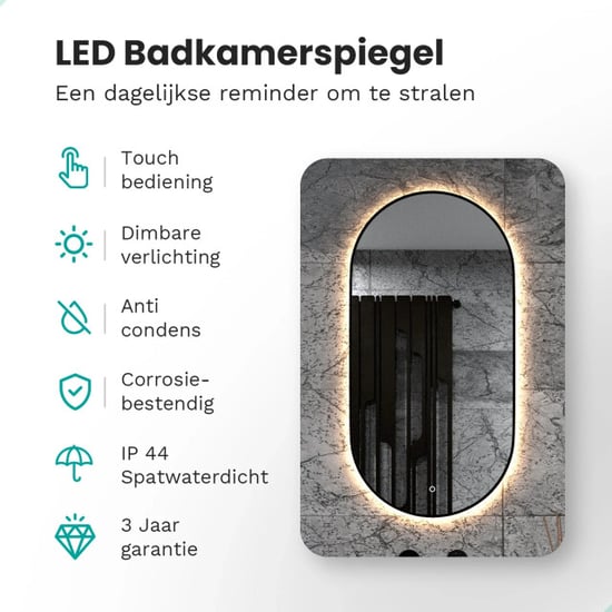 Mirlux Badkamerspiegel 120x60cm ovaal zwart frame - Image 3