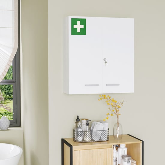 4goodz Medicijnkastje 2 deurs ehbo-kastje met slot rvs 18x55x60 cm - - Image 2