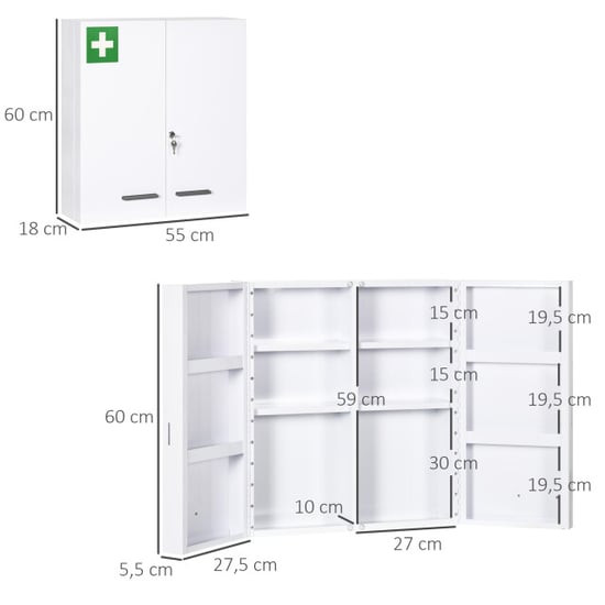 4goodz Medicijnkastje 2 deurs ehbo-kastje met slot rvs 18x55x60 cm - - Image 4
