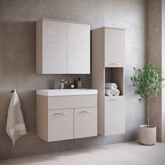 Badplaats Badkamermeubel set montreal 60 cm beige badmeubel met spiegelkast - Image 2