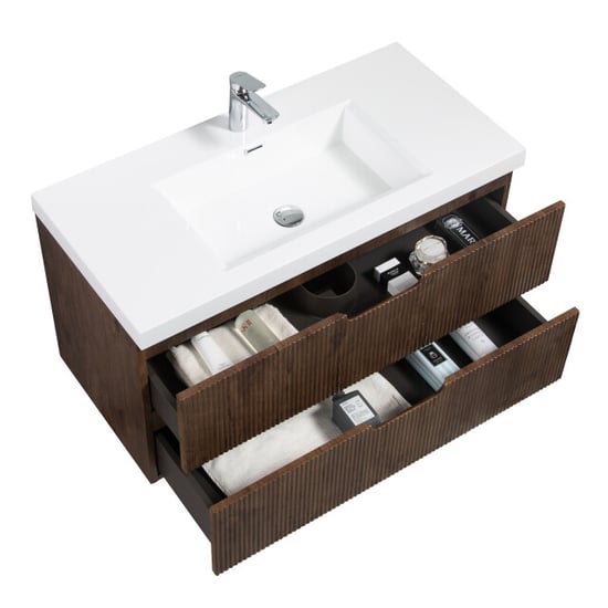 Badplaats Badkamermeubel set thermis 100cm rose wood badmeubel met wastafel - Image 4