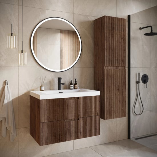 Badplaats Badkamermeubel set thermis 80cm rose wood badmeubel met wastafel - Image 4