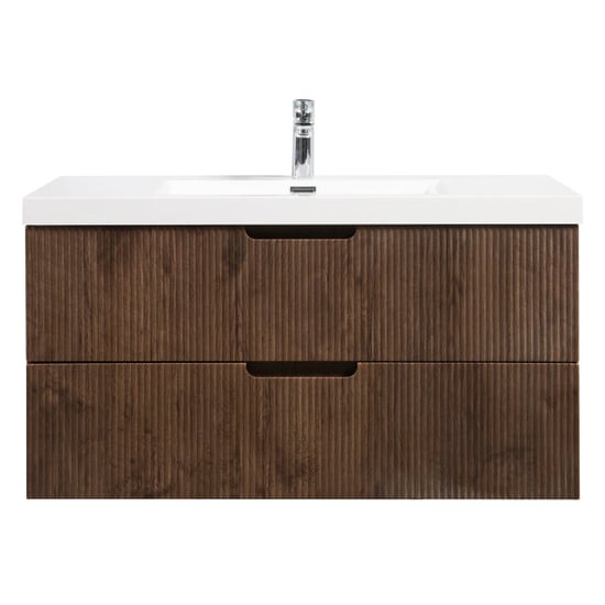Badplaats Badkamermeubel set thermis 100cm rose wood badmeubel met wastafel - Image 6