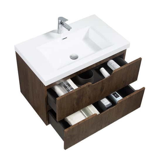 Badplaats Badkamermeubel set thermis 80cm rose wood badmeubel met wastafel - Image 5