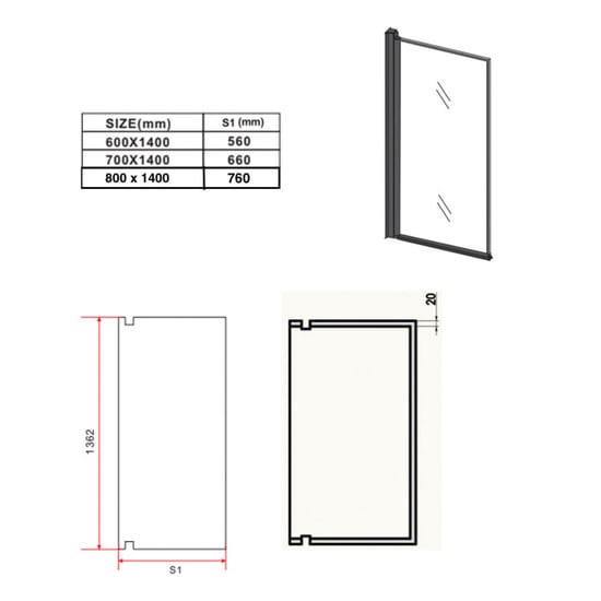 Badplaats Badwand medal 60 x 140 cm zwart badscherm draaibaar 5 mm dik - - Image 2