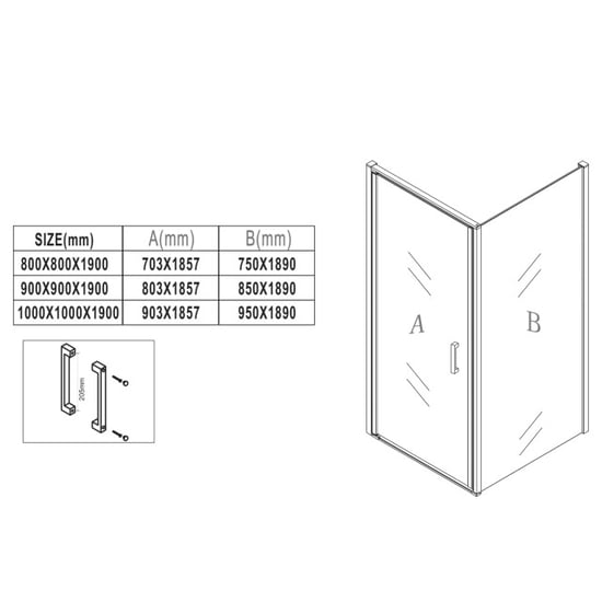 Badplaats Douchecabine alava 90 x 90 x 190cm zwart douchewand met draaideur - Image 2